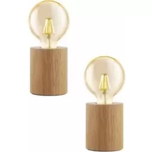 Image of 2 pack Table Desk Lamp Simple Compact 1x Round Brown Wood Holder E27 28W