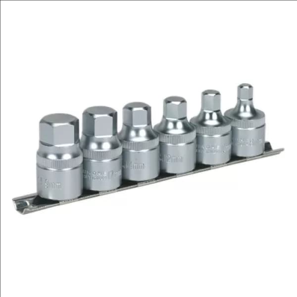 Image of Sealey AK6561 Hex Socket Bit Set with Rail 6pc Stubby 1/2Sq Drive Metric