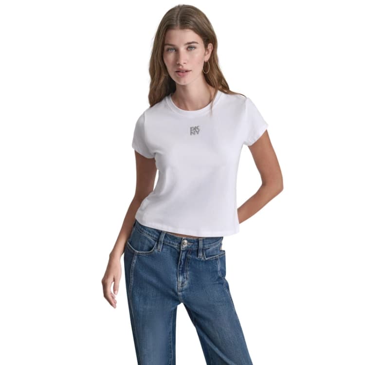 Image of DKNY Dmt Baby Tee Ld62 White/Silver female 8 (XS)