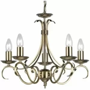 Image of Hanging Ceiling Pendant Light antique brass 5x Shade Vintage Lamp Bulb Holder