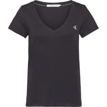 Image of Calvin Klein Jeans Ck Embroidery Stretch V-Neck - BK BLACK BAE