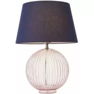 Image of Table Lamp Dusky Pink Ribbed Glass & Navy Cotton 40W E27 gls Base & Shade