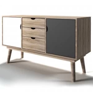 Image of Scandi 3 Drawer Grey Sideboard Grey, Brown and White