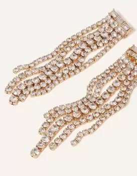 Image of Accessorize Womens Gold Crystal Cupchain Tassel Long Drop Earrings, Size: 8cm