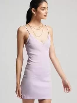 Image of Superdry Vintage Cami Lace Mini Dress - Purple, Purple, Size 12, Women