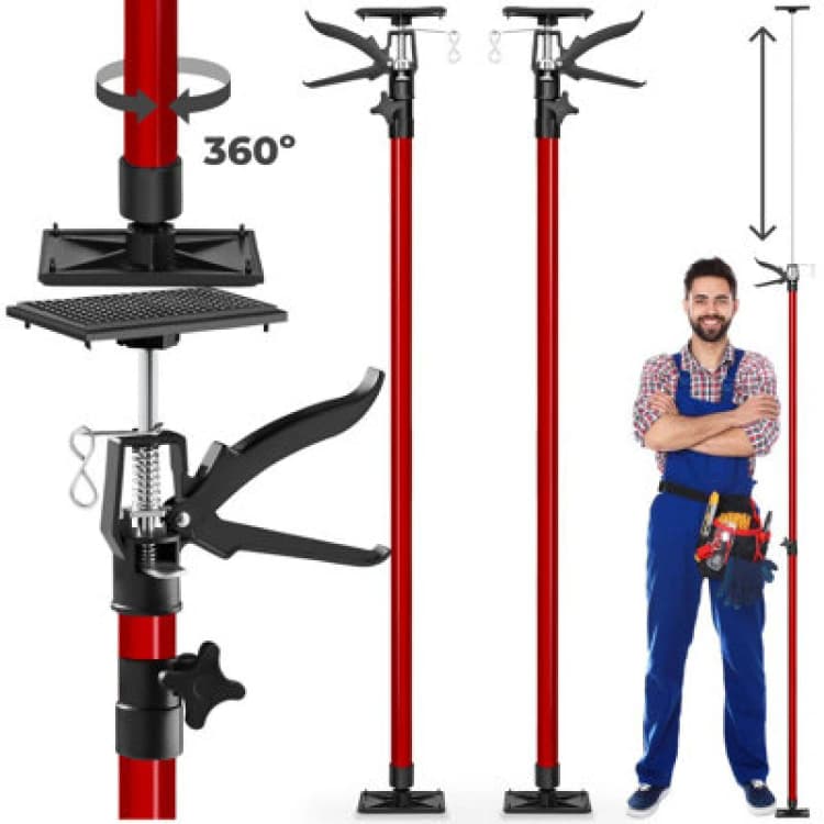 Image of Tectake Plasterboard Props Set Of 2 - Height-Adjustable, 115 Up To 290Cm - Red