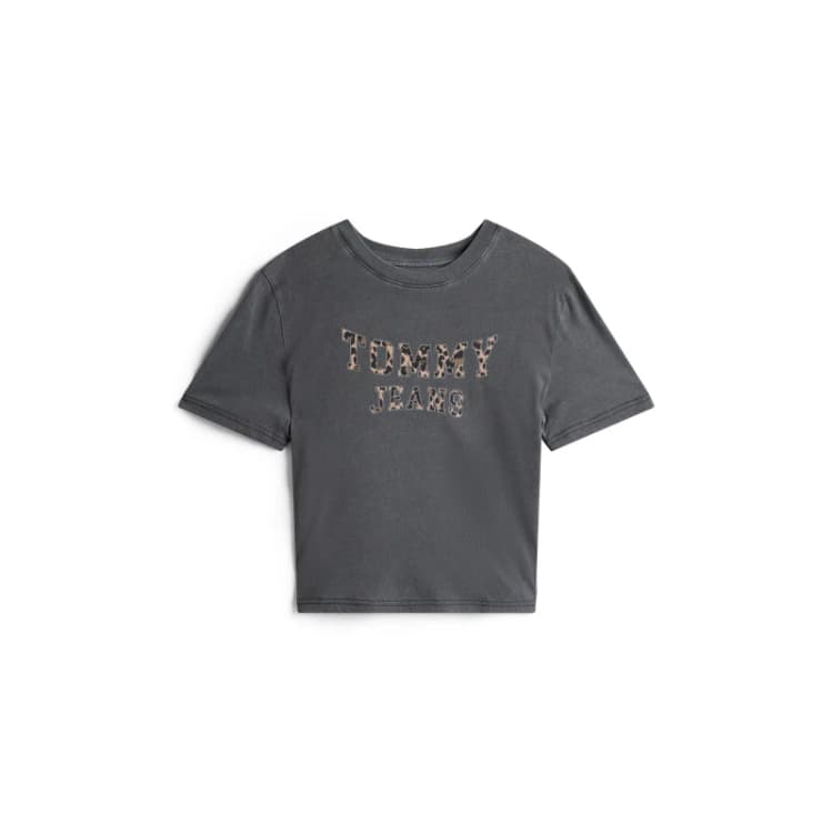 Image of Tommy Jeans Crew Neck T-Shirt with Short Sleeves Black/Leopard Print Women XS;S;M;L