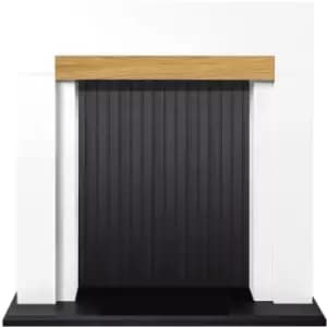 Image of Salzburg Stove Fireplace in Pure White with Oak Beam, 39" - Adam