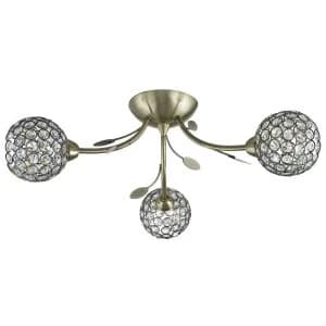 Image of 3 Light Semi Flush Multi Arm Ceiling Light Antique Brass and Glass, G9