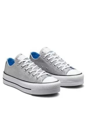 Image of Converse Chuck Taylor All Star Platform Glitter Ox, Silver, Size 7, Women