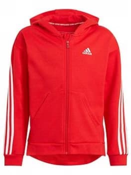 Image of adidas Junior Girls 3-Stripes Full Zip Hoodie - Red/White, Size 14-15 Years, Women