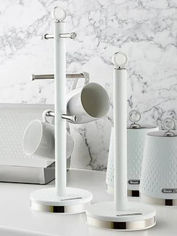 Image of Swan Elegance 6-Mug Tree & Kitchen Roll Holder Set White ONE SIZE