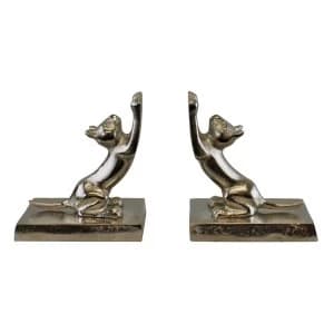 Image of Pair Of Silver Metal Cat Bookends