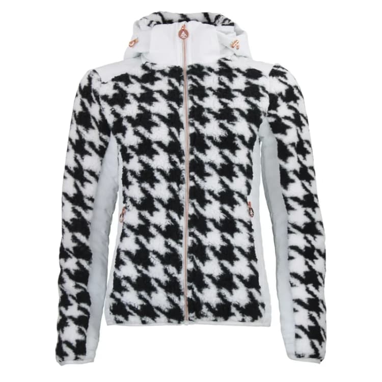Image of Womens zip-up two-tone hooded fleece with chest badge Peak Mountain Blanc Female 2XL