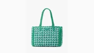 Image of High Tide Striped Crochet Raffia Medium Tote