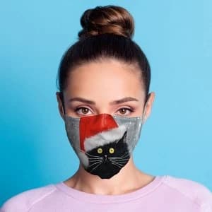 Image of Kim Haskins Christmas Black Cat Reusable Face Covering - Large