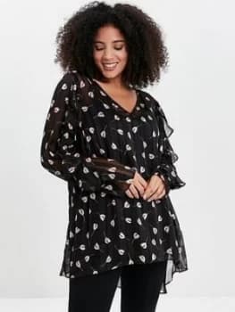 Image of Evans Ruffle Sparkle Frill Top - Black