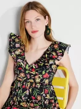 Image of Kate Spade Rooftop Garden Floral Ruffle Top, Black Multi, 10