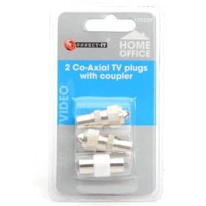 Image of Connect It 2 Co-Axial TV Plugs with Coupler
