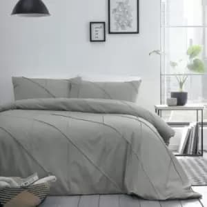 Image of Dart Pleated Boutique Duvet Cover Set, Grey, Double - Serene