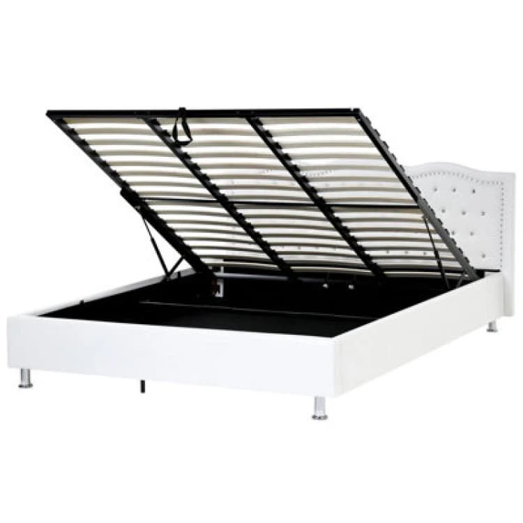 Image of Beliani Ottoman Bed Faux Leather Metz 180 X 200 Cm (Eu Super King) White