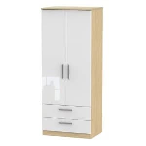 Image of Robert Dyas Kirkhill Ready Assembled 2-Door Wardrobe with Drawers -White Pine