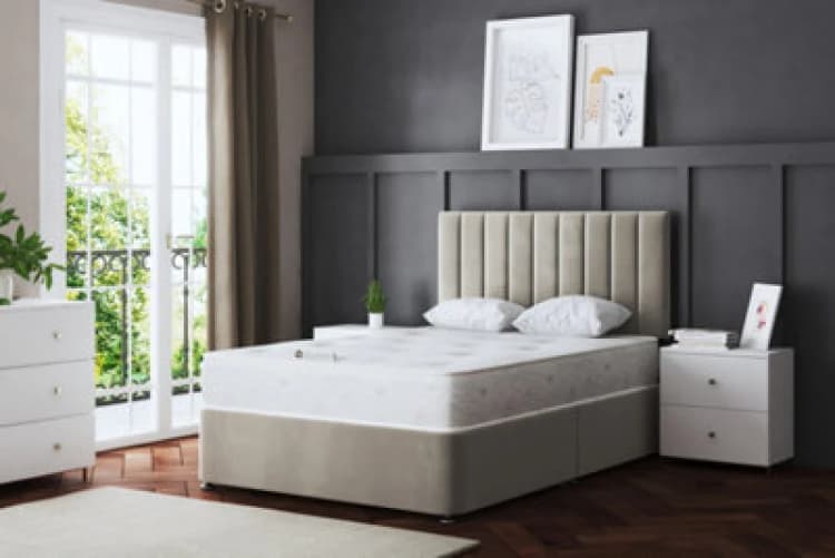 Image of DS Living Amelia Upholstered Beige Panel Divan Bed with Headboard Beige