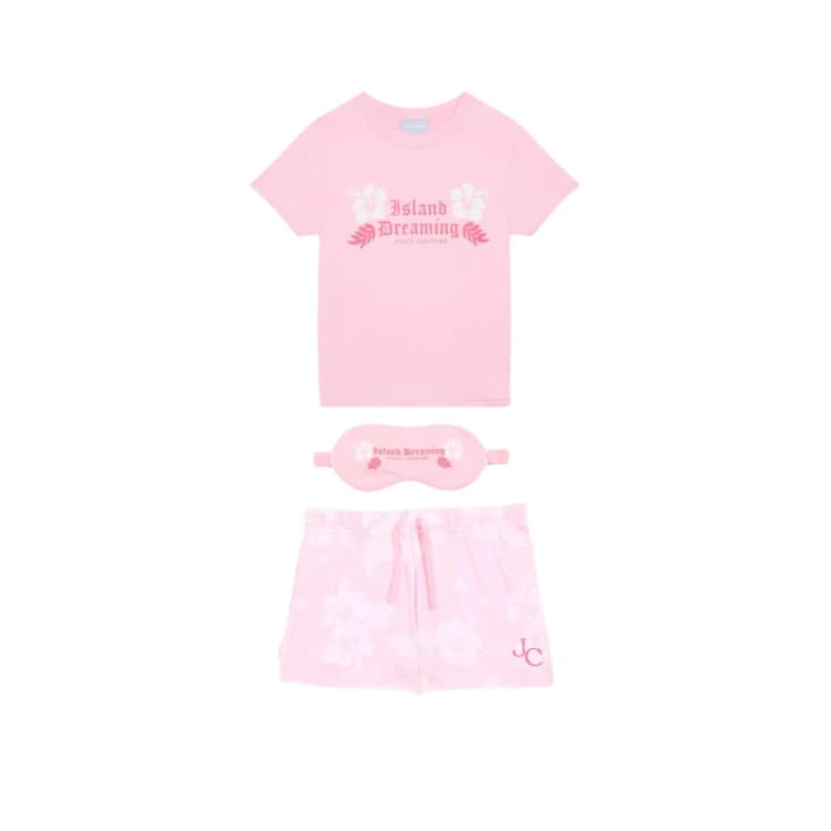 Image of Juicy Couture Womens pyjama set with eye mask Juicy Couture Tamzin Cheetah Satin Rose Female S