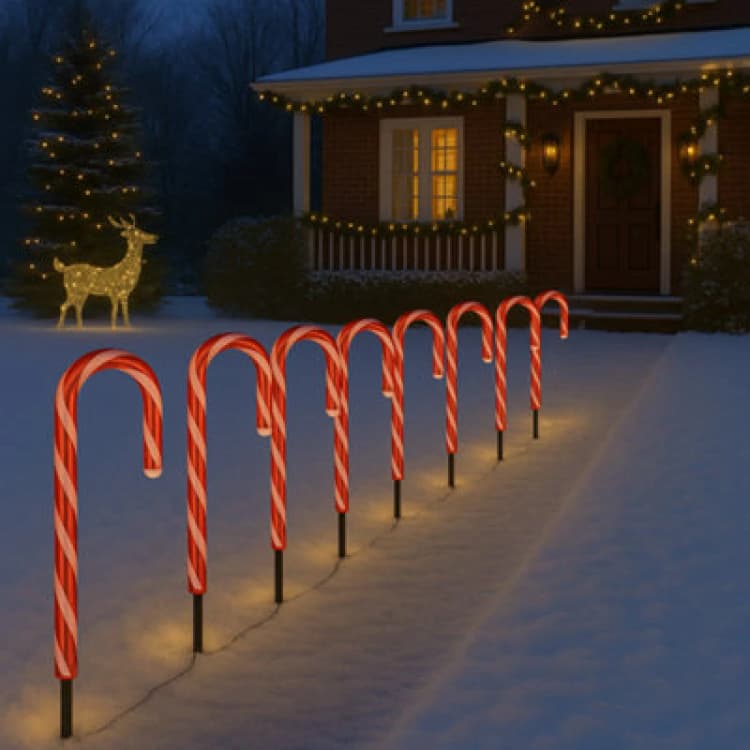 Image of Valiant Valiant Christmas Candy Cane Pathway Lights - 8 Pack Battery Powered Red One Size Unisex 5031300099673