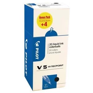 Image of Pilot Hi Tecpoint V5 Liquid Ink Rollerball Pen Line Width 0.3mm Tip Width 0.5mm Black Pack 20