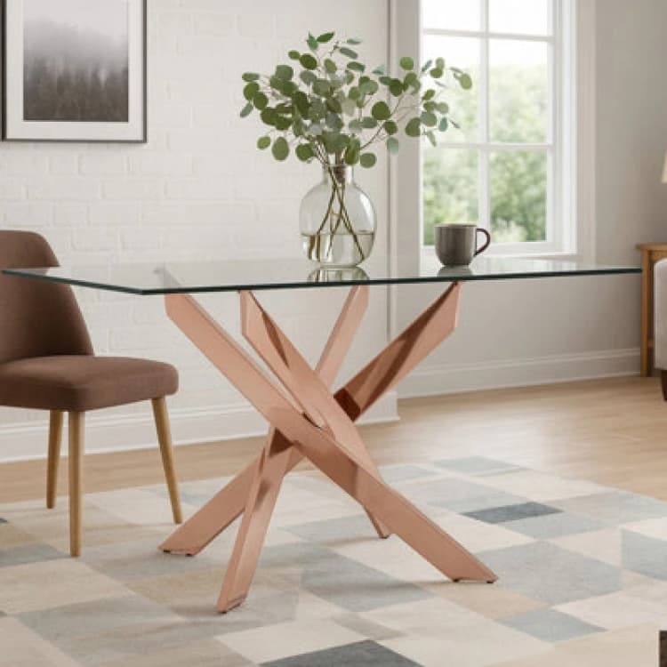 Image of Premier Housewares Luxurious Recatngular Rose Gold Dining Table, Durable And Stylish Kitchen Table, Sturdy Dining Room Table Gold