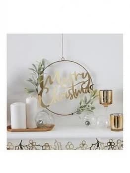 Image of Ginger Ray Gold Merry Christmas Wreath With Foliage