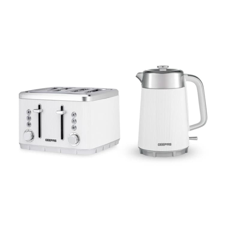 Image of Geepas "Arcus" Matching 1.7L Double-Wall Kettle & 4-Slice Toaster Set in White White Unisex