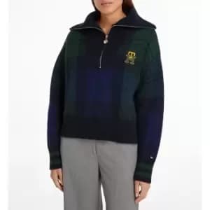 Image of Checked Half Zip Jumper in Cotton Mix