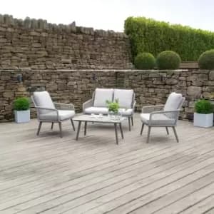 Image of Cagliari 4 Seat Season Proof Rope Chair and Glass Top Table Garden Lounge Set with Aluminium Frame