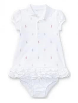 Image of Ralph Lauren Baby Girls Pony Printed Polo Dress - White