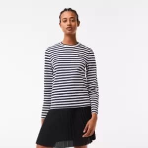 Image of Lacoste Womens Striped Jersey Cotton T-Shirt Size 10 Black/white