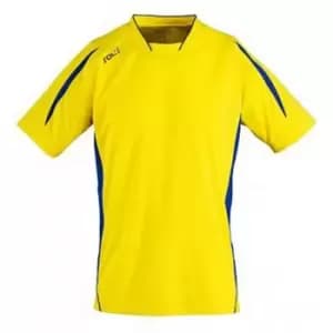 Image of SOLS Mens Maracana 2 Short Sleeve Football T-Shirt (XL) (Lemon/Royal Blue)