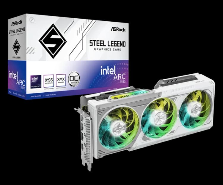 Image of ASRock Intel Arc B580 Steel Legend OC 12GB GDDR6 Triple Fan Graphics Card - White - B580 SL 12GO