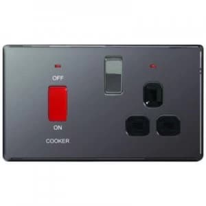 Image of Wickes 45A Cooker Switch and 13A Socket Black Nickel Screwless Flat Plate