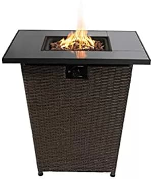 Image of Peaktop Peaktop Firepit Outdoor Gas Fire Pit Rattan With Lava Rock & Cover