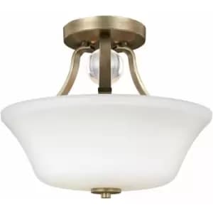 Image of 2 Bulb Semi Flush Light Blown Opal Etched glass Shade Clear Spheres LED E27 60W