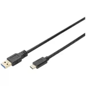 Image of Digitus USB cable USB-A plug, USB-C plug 1m Black DB-300146-010-S