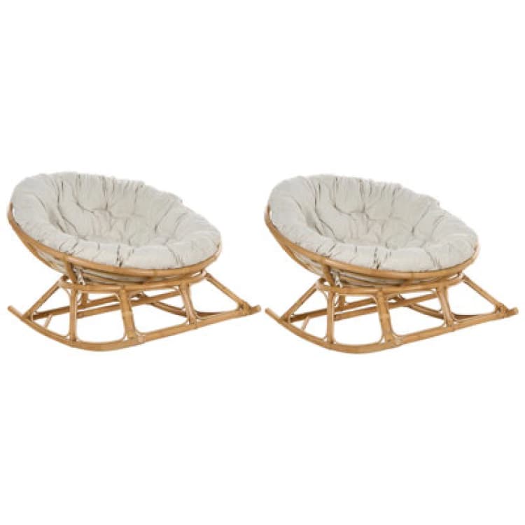 Image of Beliani Set Of 2 Rocking Chairs Orvieto Rattan Natural