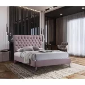 Image of Casana Contemporary Bed Frame - Plush Velvet, King Size Frame, Pink - Pink