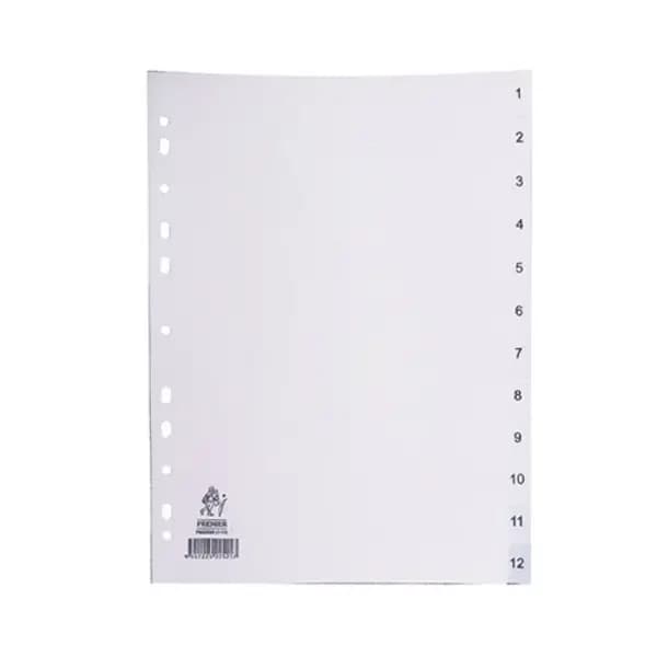 Image of Unbranded A4 White 1-12 Polypropylene Index WX01354 WX01354