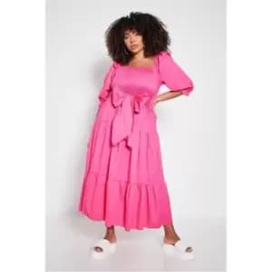 Image of I Saw It First Pink Plus Size Shirred Detail Tie Crinkle Maxi Dress - Pink