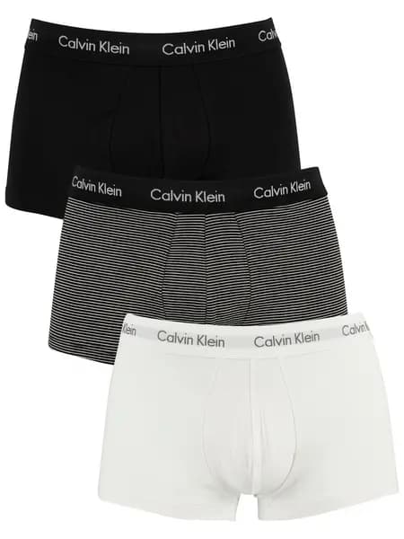 Image of Calvin Klein 3 Pack Low Rise Trunks White/Stripe/Black S