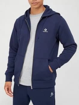 Image of Converse Embroidered Star Chevron Full Zip Hoodie - Navy, Obsidian, Size S, Men