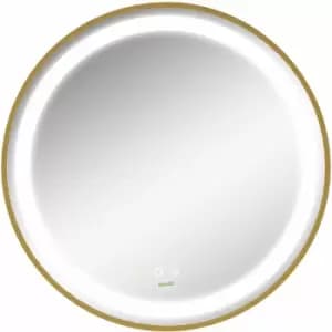 Image of Wall Mounted LED Bathroom Mirror with 3 Light Colours Time Display Gold - Gold Tone - Kleankin